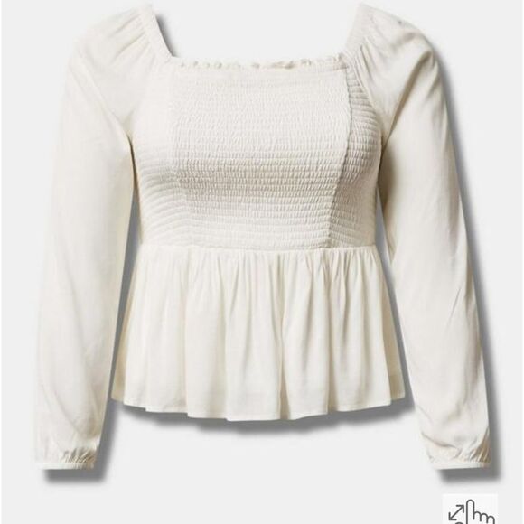 New TORRID Cloud dancer white smokedโbodice long sleeve cropped babydoll/Blouse - Picture 5 of 16